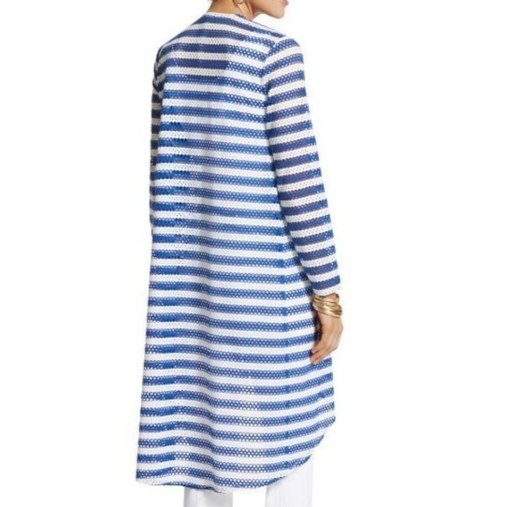 Chico's 3 Size XL Jacket Tess Cardigan Cover Up Eyelet Mesh Striped Flowing - Picture 8 of 8